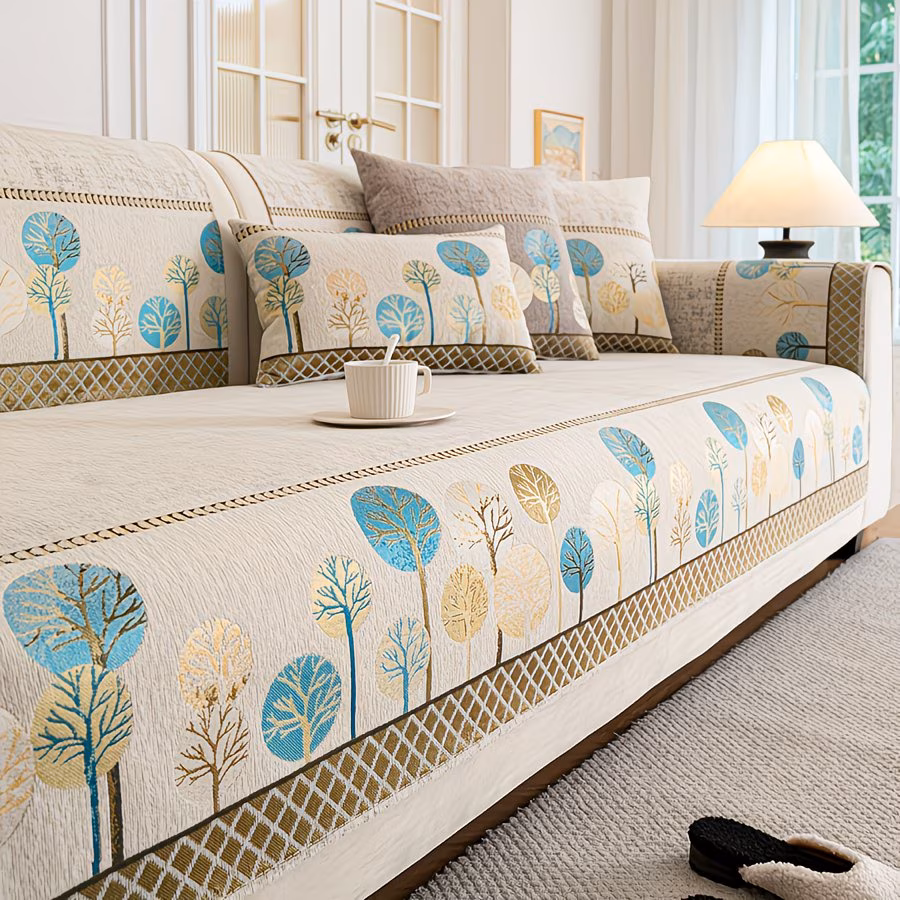 1pc Bohemian Thick Chenille Non-Slip Sofa Cover with Tree Motif - Luxurious, Pet-Friendly Couch Protector for Living Room, Bedroom, Study - Fit for 1 to 4 Seat Sofas, Machine Washable, All-Season Durability