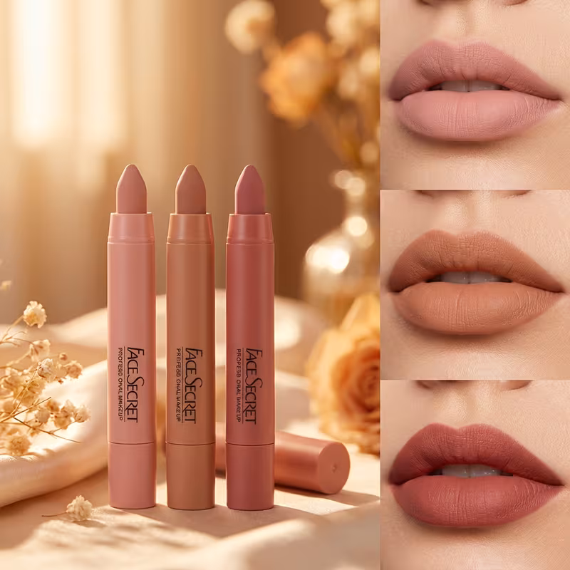 3pcs Wax-Based Crayon Lipstick Set - Waterproof Long-Lasting Matte Lip Color with Rich, & Nude Shades Suitable for All Skin Tones - Blurs Lip Lines, New Year & Valentine' Day Gift