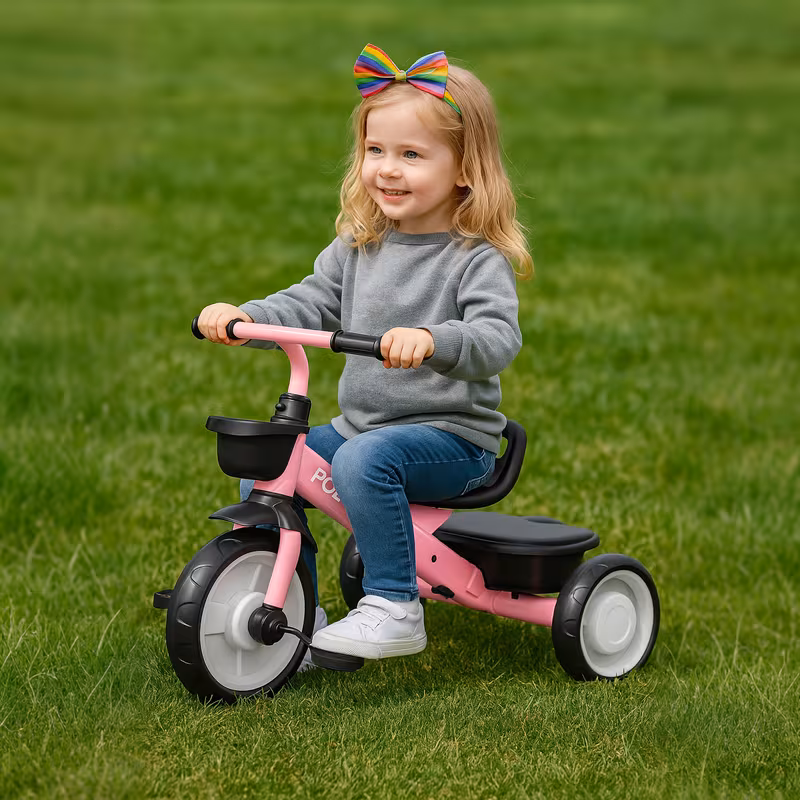 Tricycle for Toddlers 2-5 Year Old, Three-wheeled Bicycle for 2-5 Years Old Boys Girls, Toddler Bike Outdoor Toys, Adjustable Seat&Handlebar Trike, Removable Basket, Birthday Gift Idea for Kids Ages 2+