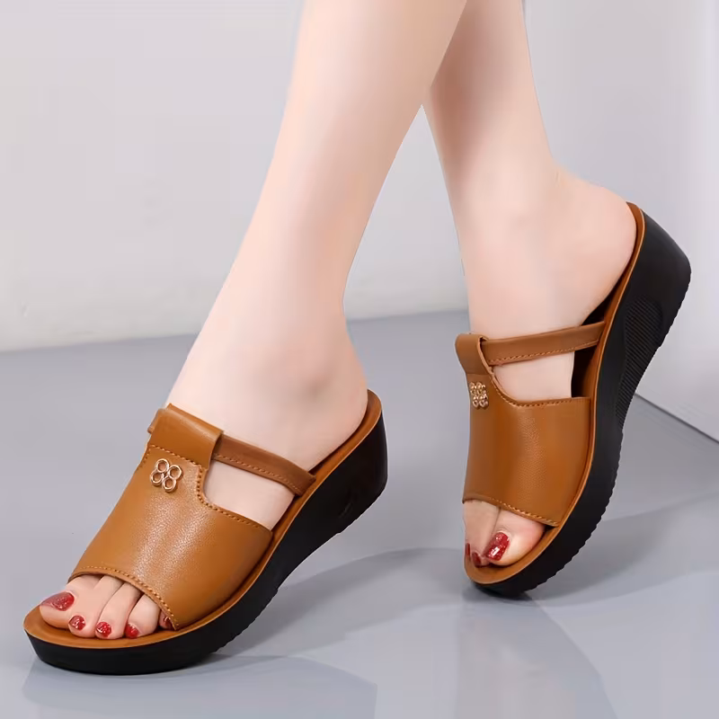Women's Wedge Heeled Sandals, Casual Open Toe Summer Shoes, Comfortable Slip On Sandals