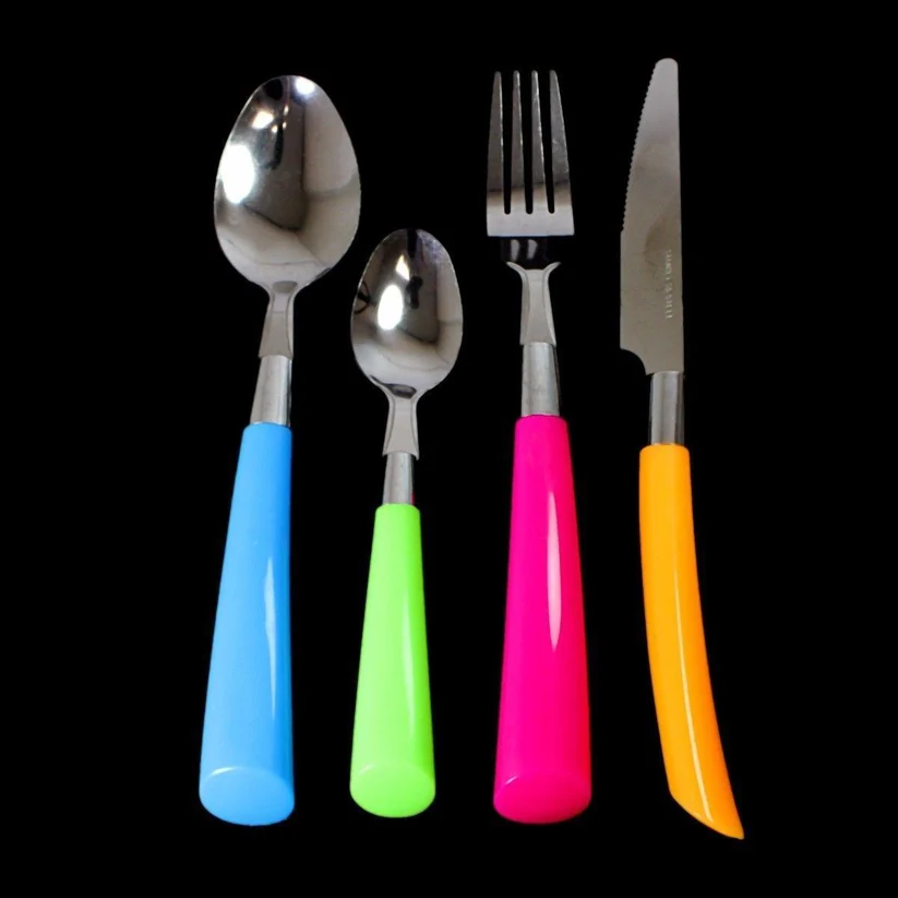 Stainless Steel Cutlery Set with Plastic Handle Set of 24 Assorted Colours