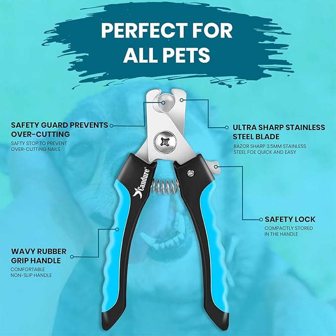 Candure Dog Nail Clippers for Large, Medium and Small Breed Professional Pet Nail Clipper Suitable for Cats, Rabbits and Guinea Pigs With Safety Lock and Protective Guard to Avoid Over Cutting (6")