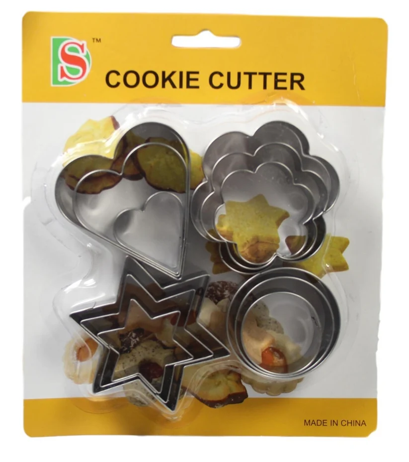 Metal Baking Cookie Cutters Moulds Pack of 12 Assorted Shapes