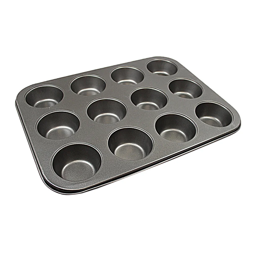 Metal Muffin Cupcake Baking Tray 12 Cups 26 x 35 cm Black