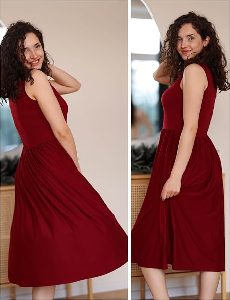 Zeagoo Women's Summer Dress Casual Sleeveless Dresses Crew Neck Tank Dress | A Line Midi Swing Dresses with Pockets