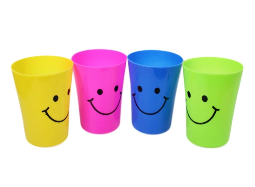 Plastic Smiley Face Glasses Cups Pack of 4 Assorted Colours