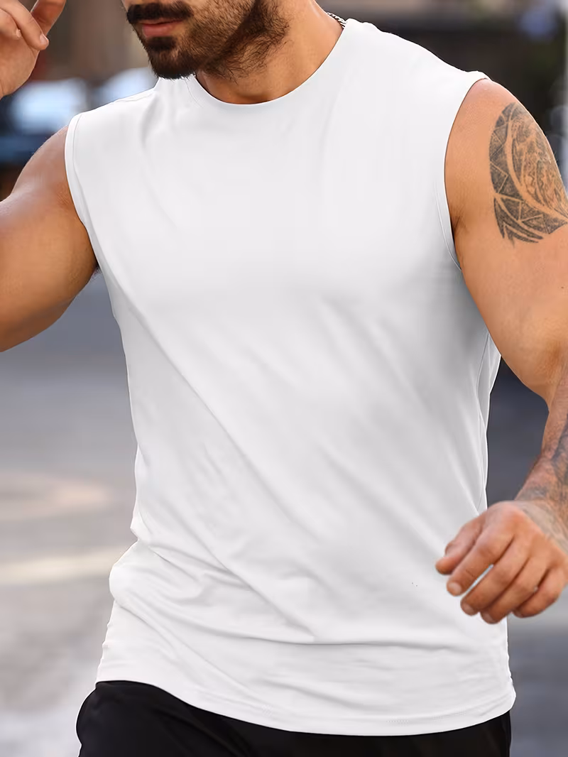 Men's Fashionable Minimalist Letter Print Vacation Streetwear European/American Style Round Neck Tank Top