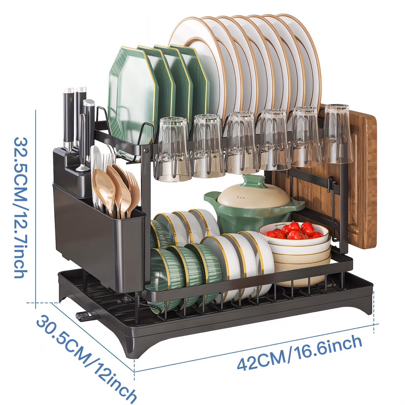 2 Tier Black Dish Drainer Rack