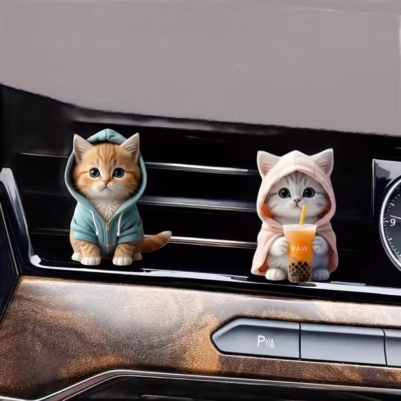 2pcs Cute 2D Cat Car Air Freshener Clip Set Scent Diffuser Vent Decoration for Car Fragrance Diffusers Vent Clips, And Decorations for Car Air Outlets, Suitable for Holiday Decor