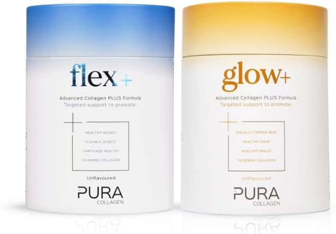 Pura Collagen Glow+ & Flex+ Premium Collagen Powder Bundle | Skin, Hair & Nail + Joint, Tendon & Mobility Support | 10,000mg Hydrolysed Collagen Peptides - 28 Servings Each