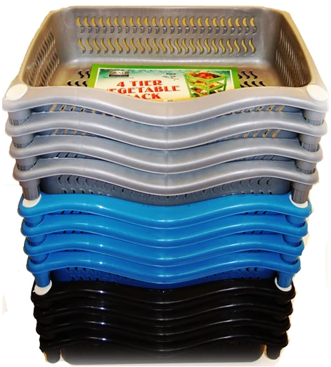Plastic 4 Tier Rectangular Kitchen Vegetable Storage Rack Assorted Colours