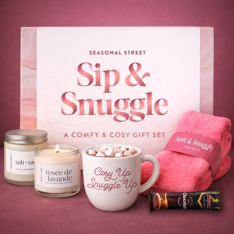Birthday Pamper Gifts for Women with Scented Candle, Pink Socks, Hot Chocolate Sachet, Best Wishes Card, Self Care Box, Gifts for Mum, Hot Chocolate Gift Set