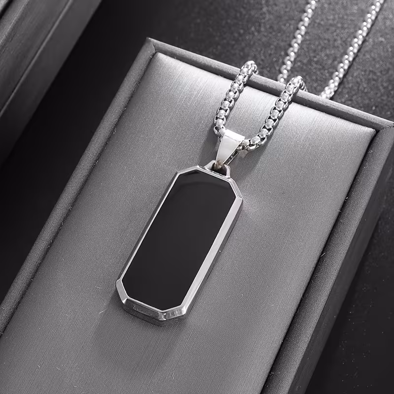 1pc 304 Stainless Steel Black Glossy Pendant Necklace - Minimalist Unisex Jewelry for Men & Women, ic-Free Durable Chain, Casual & Party Wear, Shiny Elegant Necklace (No Plating)