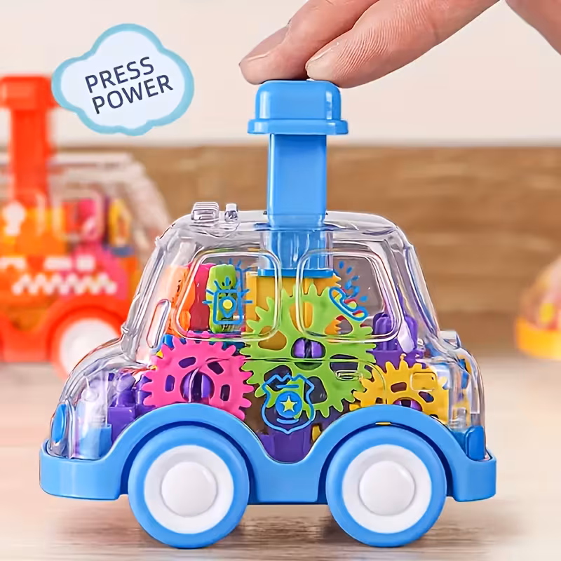 1pc Children Cartoon Transparent Gear Toy Car, Educational Pull Back Car Model, Boy And Girl Christmas Halloween Thanksgiving Birthday Gift (Gear Color Is Random)