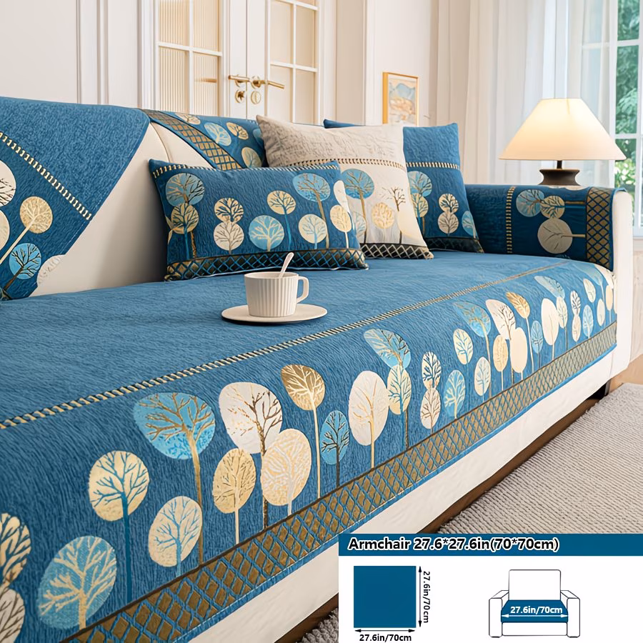 1pc Bohemian Thick Chenille Non-Slip Sofa Cover with Tree Motif - Luxurious, Pet-Friendly Couch Protector for Living Room, Bedroom, Study - Fit for 1 to 4 Seat Sofas, Machine Washable, All-Season Durability