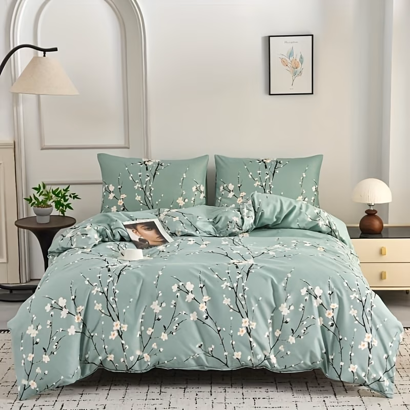 3pcs Winter Plum Down Comforter Cover Set, 1 Down Comforter Cover