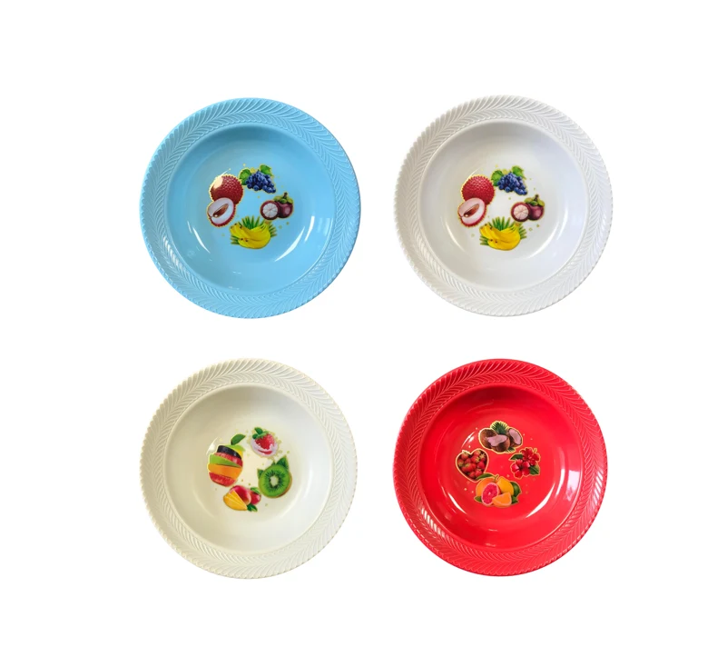 Plastic Bowl Plate with Fruit Print and Textured Rim 22 cm Assorted Designs