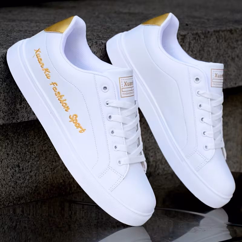 Stylish And Minimalist White Sneakers for Men, Trendy Low-Top Skate Shoes with Embroidered Letters, Perfect for Casual Outings And Outdoor Activities, Providing Comfort for Men'S Footwear