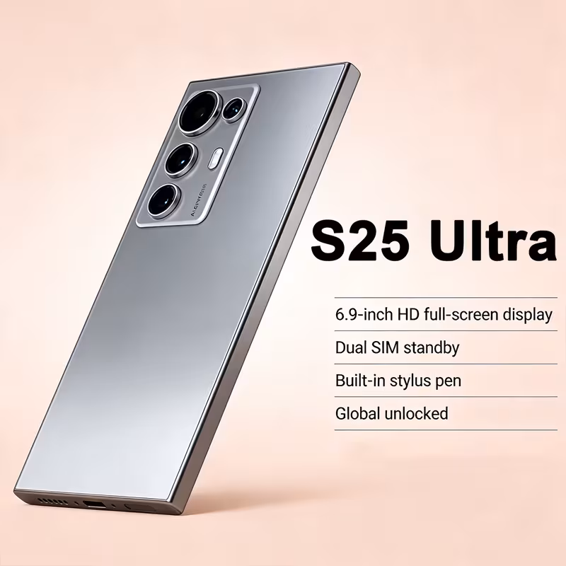 S25 Ultra 2026 New Unlocked Edition Android Smartphone, featuring 6GB RAM and 128GB storage with expandable memory, a 6.9-inch Full HD touchscreen (equivalent to a mini iPad size), 5G connectivity, dual SIM capability, long-lasting battery life