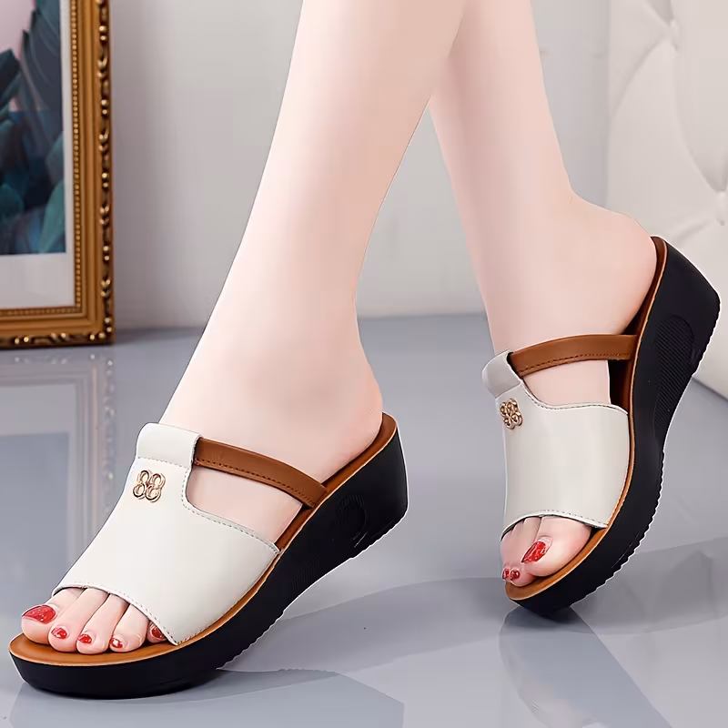 Women's Wedge Heeled Sandals, Casual Open Toe Summer Shoes, Comfortable Slip On Sandals