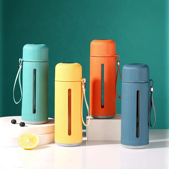 Glass / Plastic Water Bottle Flask with Strap 500ml 21 x 7 cm Assorted Colours