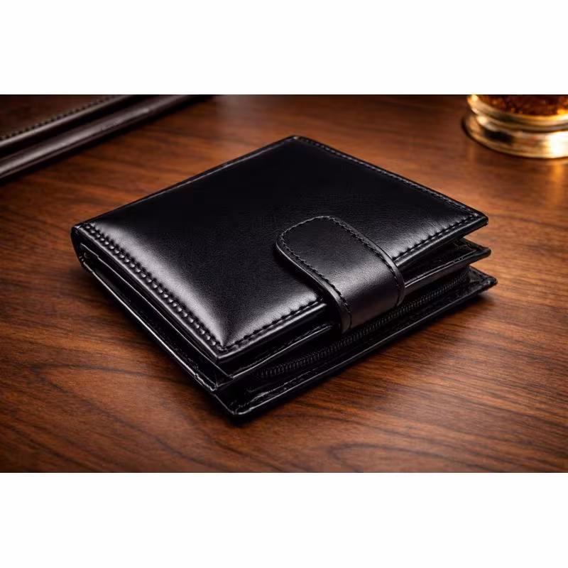 Mens Genuine Leather Wallet Black RFID Blocking Soft Bi Fold Card Slots Id Window and Zip Coin Pocket