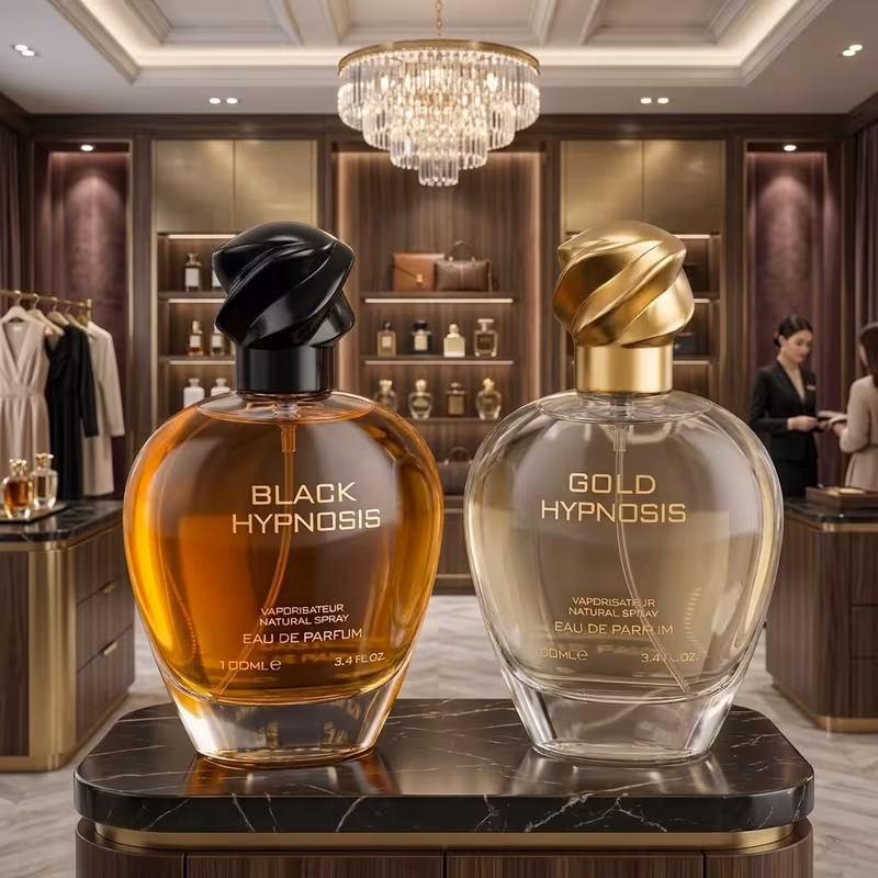 Duo Hypnosis Feminine Fragrances Set For Women EDP 2x100ml – Floral Long Lasting Perfumes For Ladies To Attract Men with Vanilla, Quince & Jasmine Notes,  Deep Black & Gold Shimmer Bottle – Elegant Women'S Perfume Set for Day & Night