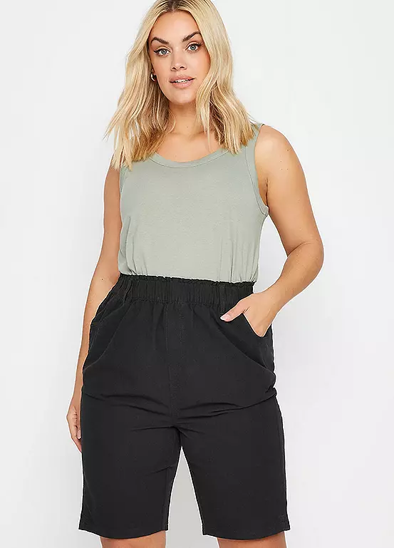 Yours Curve Black Elasticated Cool Cotton Shorts