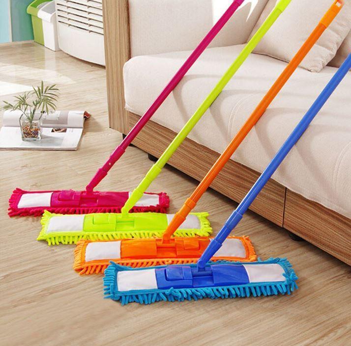 Flat Microfibre Floor Mop with Expandable Stick Pole Handle 42 cm Assorted Colours