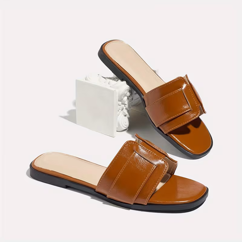 Women'S Stylish Retro Minimalist Square-Toe Flat Sandals, Women Shoes