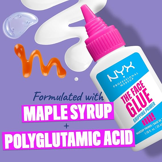 NYX Professional Makeup Primer, The Face Glue Primer, Gripping Primer for Face, Up to 24 Hour Hydration and Makeup Wear, Polyglutamic Acid, Non-Comedogenic, 35ml