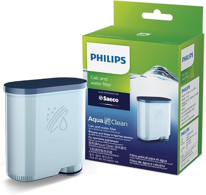 Philips AquaClean Filter – No Descaling for Up to 5000 Cups, Micro-Porous Water Purification, Ion-Exchange Technology, Easy Click&Go Installation, Compatible with Saeco Espresso Machines (CA6903/10)