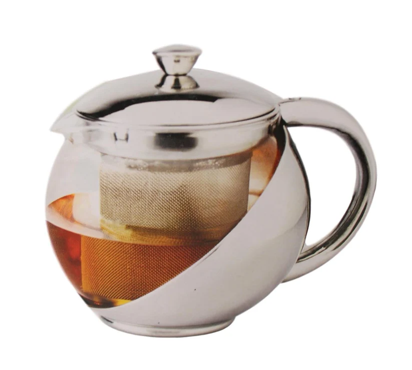 Stainless Steel and Glass Teapot with Mesh Strainer Filter 1100ml