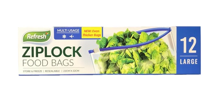 Large Ziplock Food Storage Bags 22 x 22 cm Pack of 12
