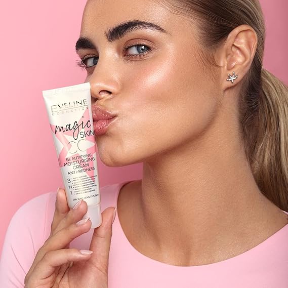 Eveline Cosmetics Magic Skin CC Beautifying 8-in-1 Moisturizing Cream for Redness with Hyaluronic Acid, 24k Gold, and Vitamin E - 50ml