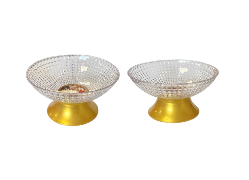 Clear Plastic Fruit Bowl with Stand Diamond Cushion Pattern 23 x 10 cm