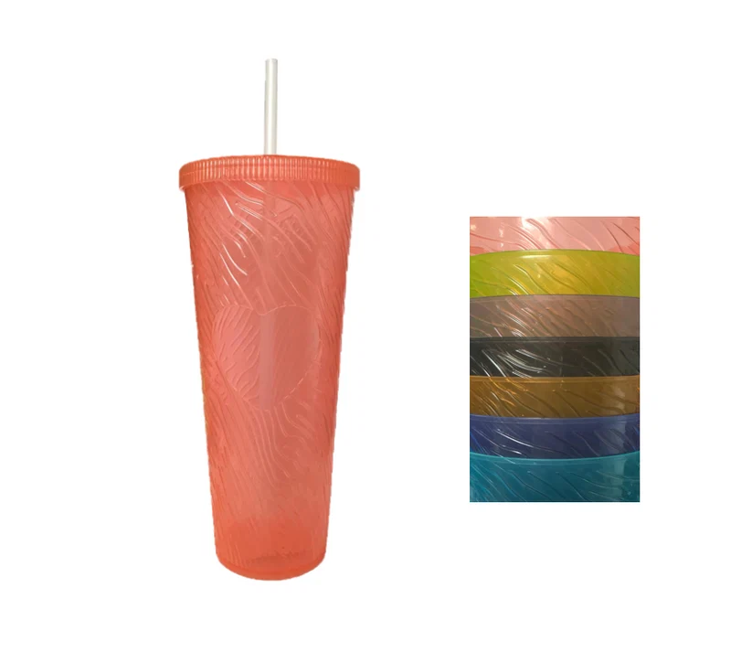 Large Plastic Drinking Cup Tumbler with Lid and Straw Heart Design 750ml / 22.5 cm Assorted Colours