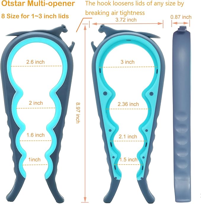 Otstar Jar Opener Bottle Opener and Ring Pull Can Opener for Weak Hands Arthritis Hands, Elderly