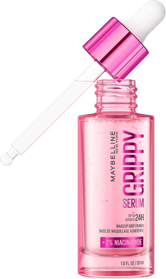 Maybelline New York Grippy Serum Makeup Primer, Glides On Like A Serum, Up To 24H Wear, Instantly Plumps & Hydrates Skin, +2% Niacinamide, Water-Based Formula, Suitable For All Skin Types (30ml)