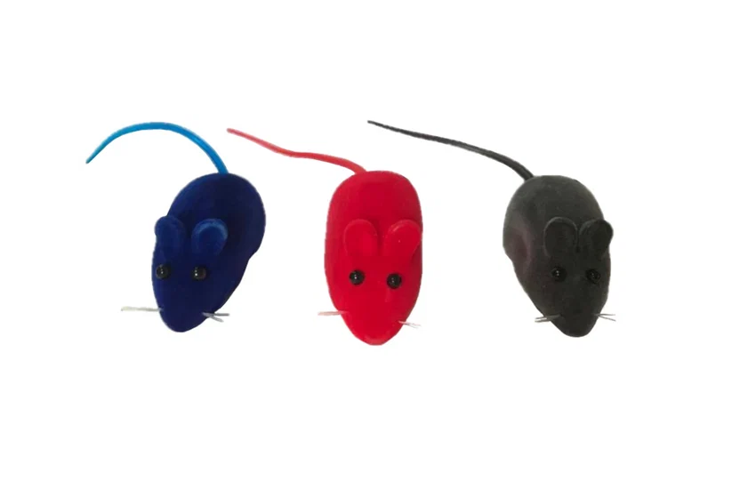 Pet Cat Toy Velvet Squeaky Mice 6 cm Pack of 3 Assorted