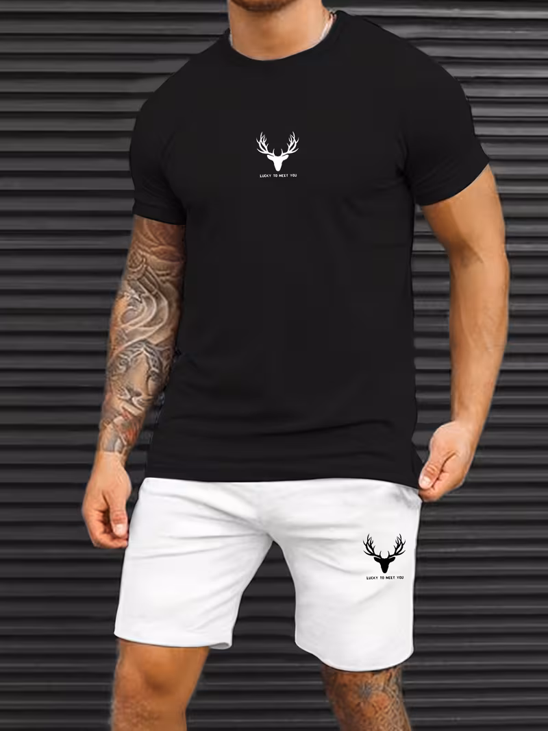 Men's Deer Pattern T-shirt and Shorts Set