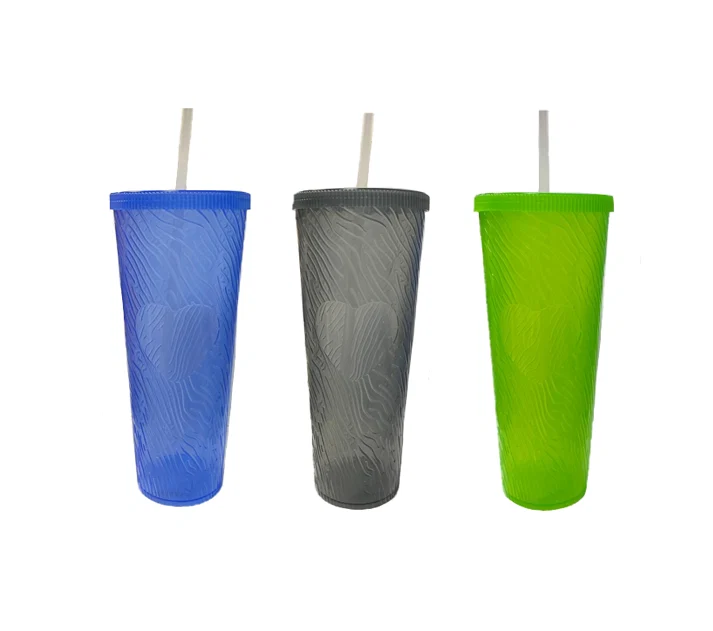 Large Plastic Drinking Cup Tumbler with Lid and Straw Heart Design 750ml / 22.5 cm Assorted Colours