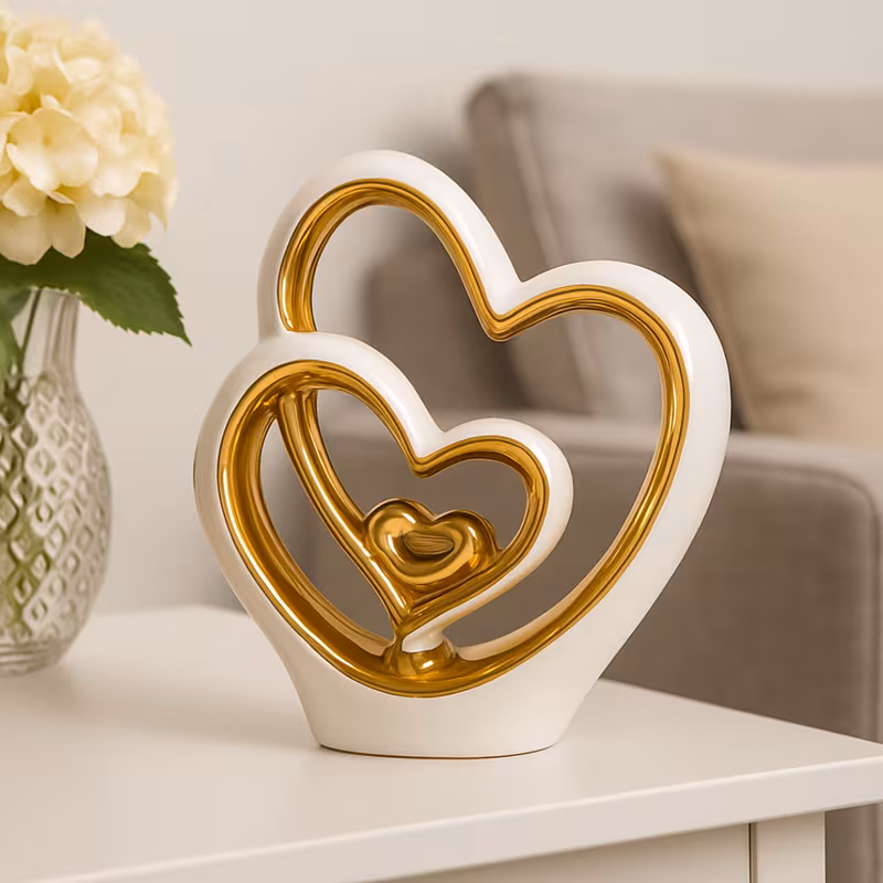 25.5cm Gold Heart Ornament – Modern Ceramic Heart Sculpture for Home, Shelf & Table Décor | Elegant Gold Ornament Gift for Weddings, Anniversaries & Housewarmings