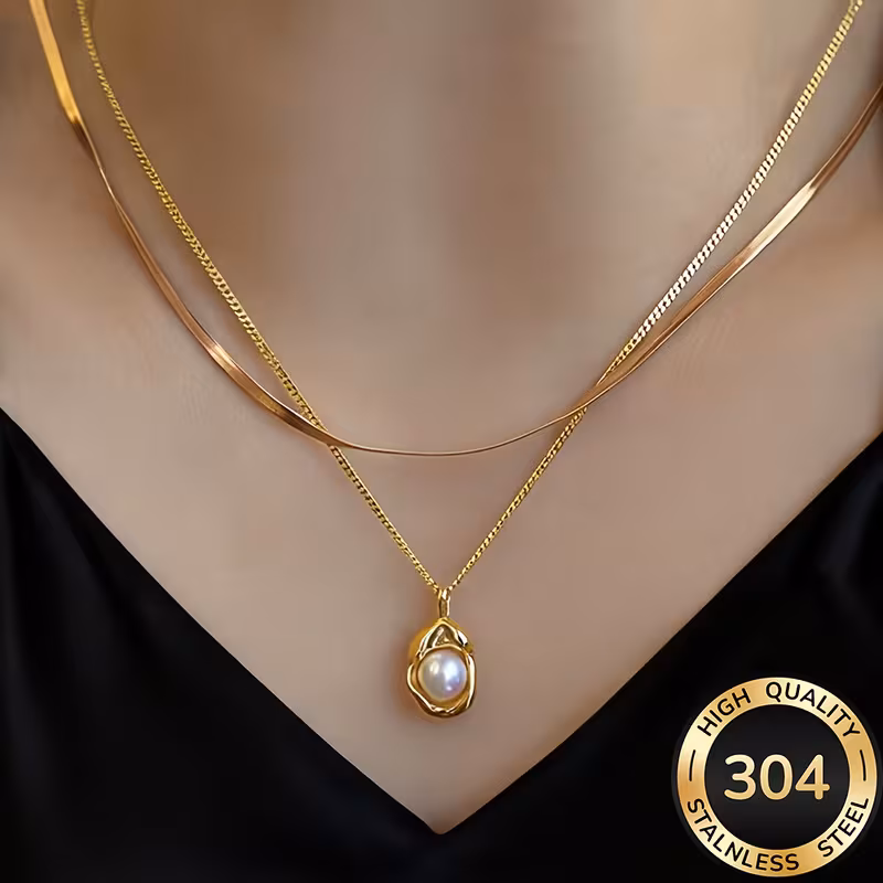 High-quality Stainless Steel Golden Stacking Necklace | Anti-fading, Simple and Elegant, Suitable for Daily Wear or Party, Fashionable Women'S Necklace, Jewelry Accessories, Exquisite Gift for Women
