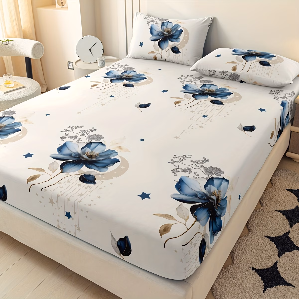 3pcs Printed Pattern Set for Bedroom/guest Room. Includes 1 Fitted Sheet and 2 Pillowcases. Does Not Include Inserts. Soft, Skin-friendly, Breathable, and Machine Washable
