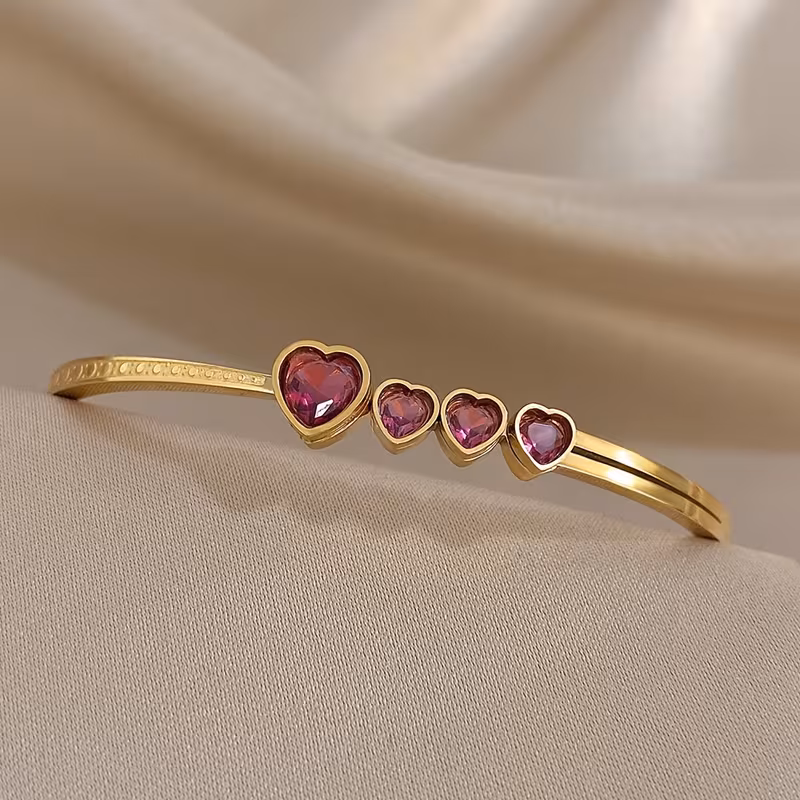 Gorgeous Jewelry: Love Heart Synthetic Synthetic Cubic Zirconiaia Stainless Steel Bracelet Bangle, Romantic Valentine's Day, Wedding,Anniversary Jewelry Gifts