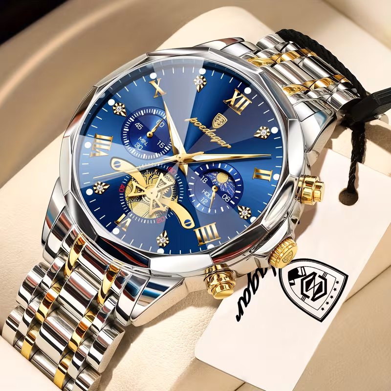 Luxury Steel Band Men'S Watch Luminous Waterproof Chronograph Day And Night Display Men'S Wristwatch