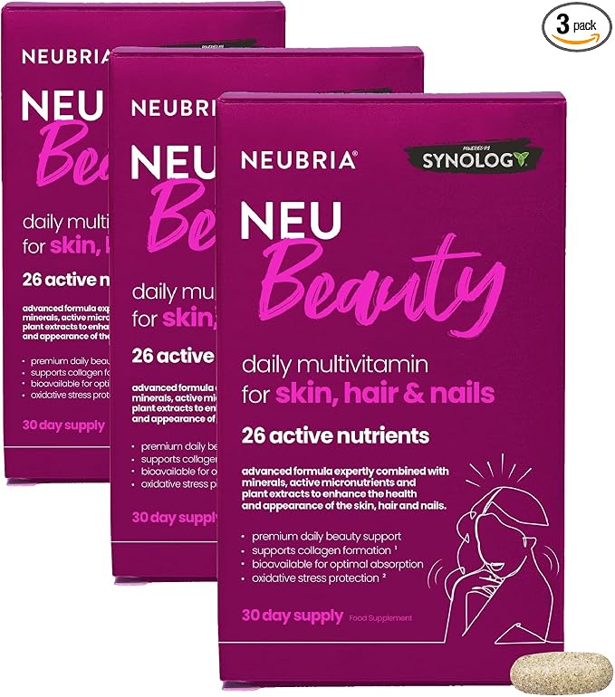 NEUBRIA NEU Beauty Multivitamin & Collagen Skin, Hair & Nails Supplement – Botanicals, Biotin, Niacin, Zinc, Selenium, Copper & Antioxidants – Beauty & Wellness Blend – UK Made, 30 Tablets (Pack of 3)