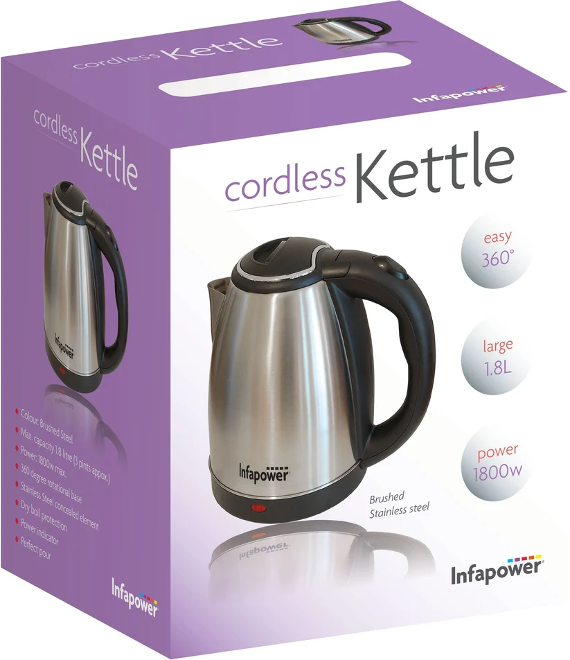 Infapower Brushed Stainless Steel Cordless Kettle 1800W