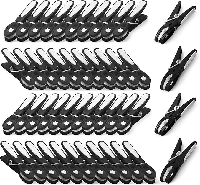 KEPLIN Clothes Pegs for Washing Line - 48 Pack (Black), Washing Line Pegs with Metal Spring for Strong Grip, Washing Pegs Designed to Avoid Marks, UV Resistant for Indoor & Outdoor